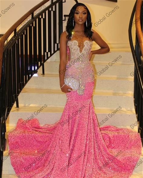 Hot Pink And Black Prom Dress