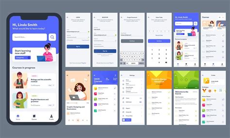 Online Learning Mobile App Ui Kit With Different Gui Layout Including