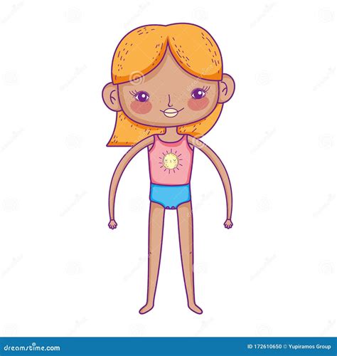 Niña Rubia Con Personaje De Caricatura De Ropa Deportiva Ilustración