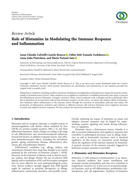 PDF Role Of Histamine In Modulating The Immune Response And Inflammation