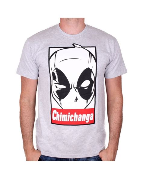 Marvel Deadpool Mask Chimichanga Obey Styled Grey T Shirt