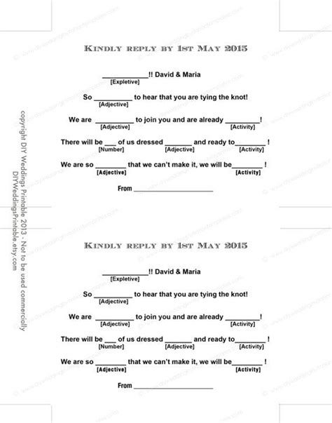 Wedding Mad Libs Rsvp Template Free 2022