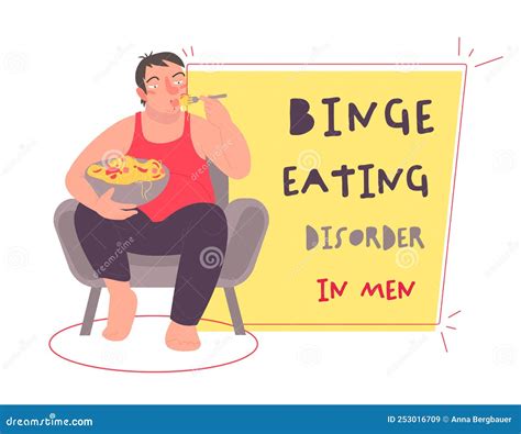 Binge Eating Disorder In Men Horizontal Background Cartoon Vector 253016709