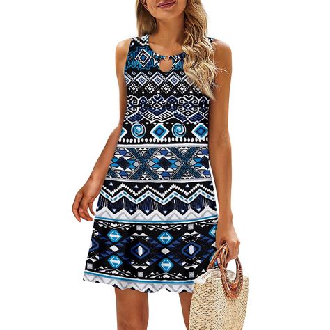 Mohiass 2024 Tank Sleeveless Hollow Out Summer Dresses For Women Crew Neck Casual Western Aztec