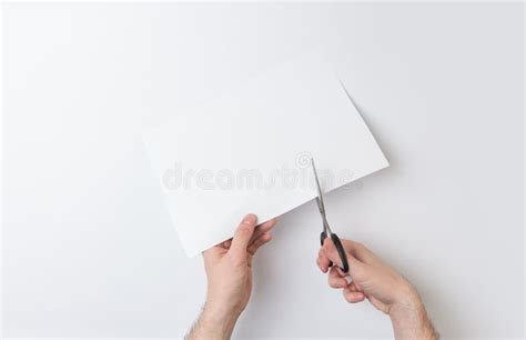 Two hands cutting paper stock photo. Image of hair, material - 103660152