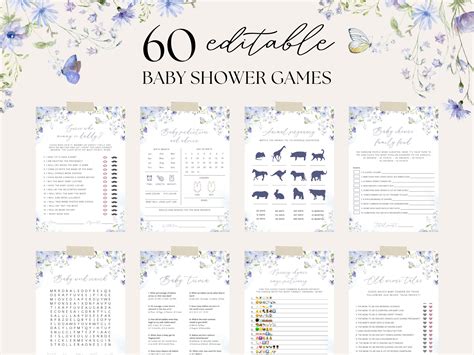 Editable Baby Boy In Bloom Shower Game Bundle Blue Floral Game