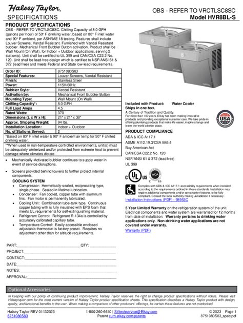 Fillable Online SPECIFICATIONS OBS REFER TO NR Model VRCSC8S Fax