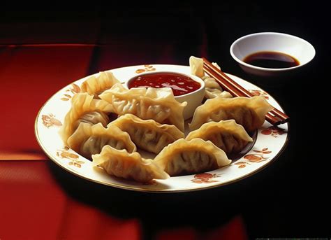 White Chinese Dumplings Are Shown On A Plate Surrounded Background Soy