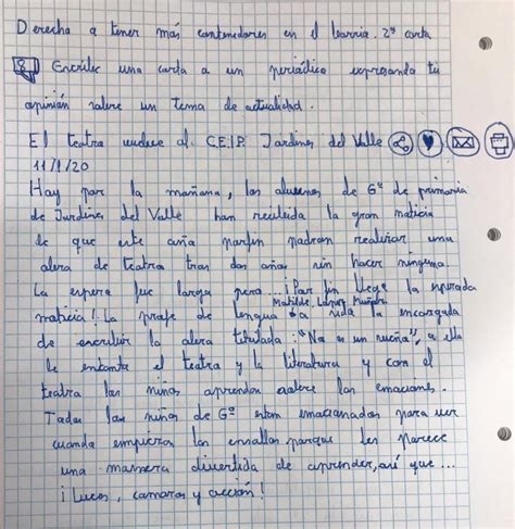 Carta De Un Alumno CEIP Jardines Del Valle Sevilla