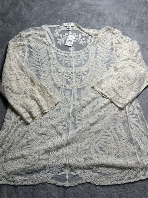 NWT Cato Woman Crochet Cream Color Sheer Long Sleeve Top 22 24W EBay