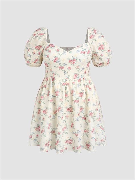 Jacquard Square Neck Floral Mini Dress Curve And Plus For Date