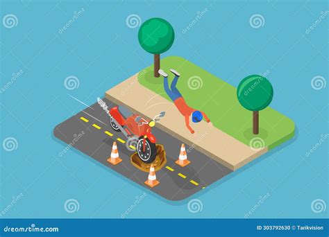 3D Isometric Flat Vector Illustration of Motorcycle Accident Stock ...