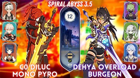 C0 Diluc Mono Pyro C0 Dehya Overload Burgeon Spiral Abyss 3 5 Floor