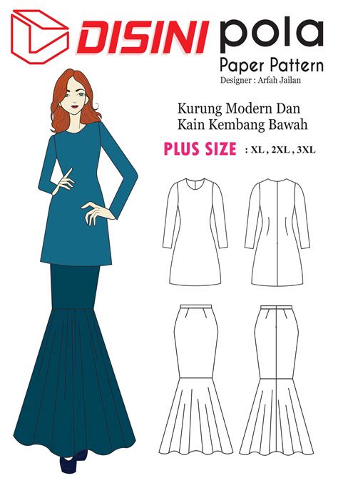 Pola Baju Kurung Moden Kembang Bawah Lengan Kembang Berelastik