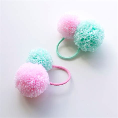 Hair Tie With Pom Poms Mint And Pink Hair Ties Pink Hair Accessories