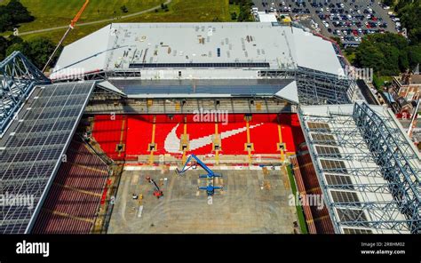 A View From A Drone Of Anfield Stadium Liverpool Work Continues On