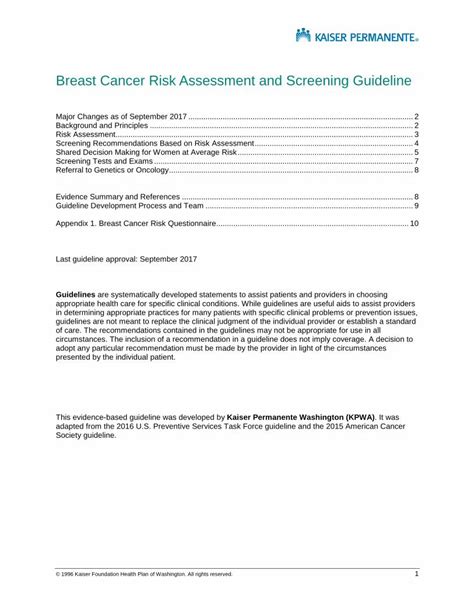 Pdf Breast Cancer Risk Assessment And Screening Guideline · Pdf