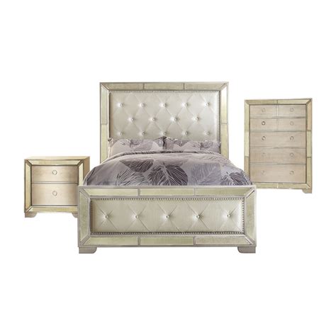 Foa Celina 3pc Gold Champagne Wood Bedroom Set Queen Nightstand