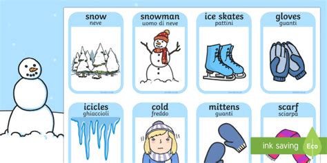 Winter Words And Pictures Flashcards Englishitalian Winter Words And