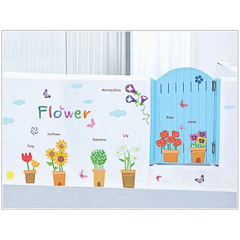 Bloemen Muur Decals Voor Raam Balkon Glazen Deur Decoratie Muurstickers