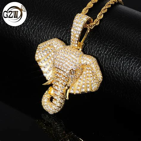 Nova Moda Personalizada Real K Gold Bling Diamante Elefante Cabe A