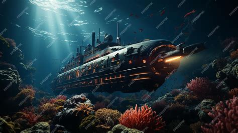 Premium AI Image | The titan Submarine in sea Render 3d Photoshop