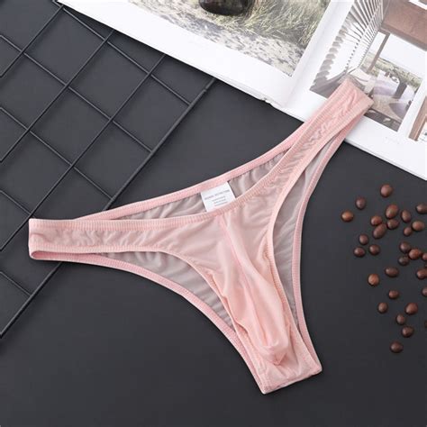 Men Briefs Pouch Underwear Breathable Thong Transparent Panties Ultra Soft Low Rise Bikini G