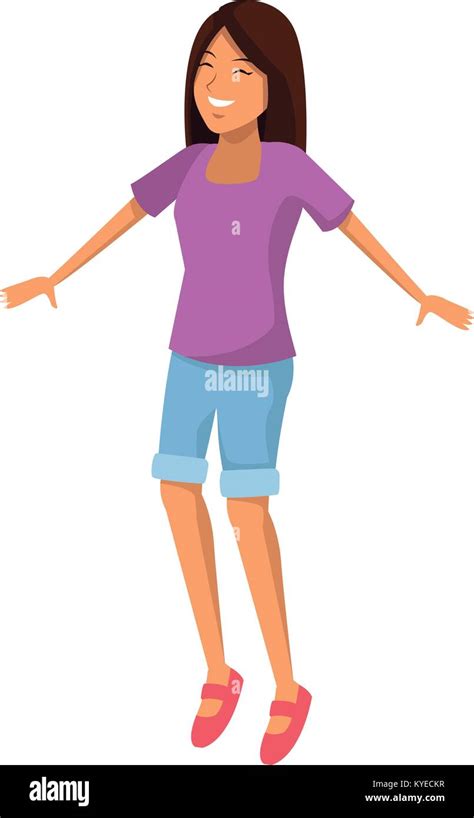 Woman Happy Jumping Cartoon Stock Vector Image And Art Alamy