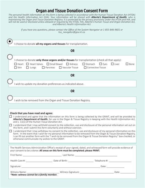 Northwest Territories Canada Organ And Tissue Donation Consent Form