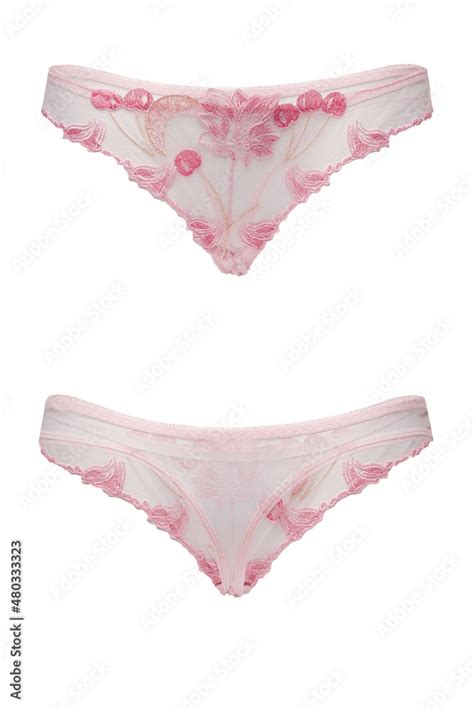 Detail Shot Of White And Pink Transparent Panties With Floral Embroidery The Sexy Lingerie With