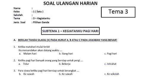 Soal Teka Teki Silang Tema 5 Kelas 1 SD Subtema 1 Pengalaman Masa Kecil