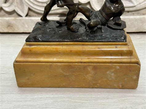 19th Century Italian Bronze Sculpture Of Gladiators With Marble Base