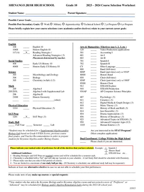 Fillable Online 2024 Course Selection Worksheet Fax Email Print PdfFiller