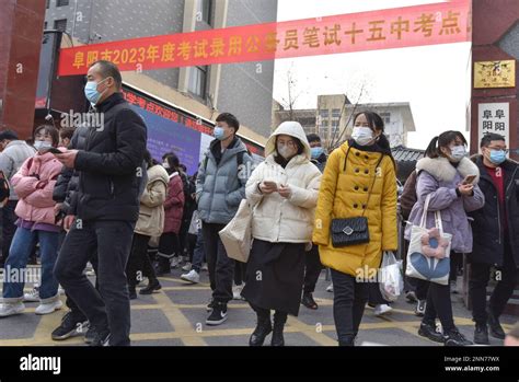 Fuyang China February Candidates Walk Out Of The Exam