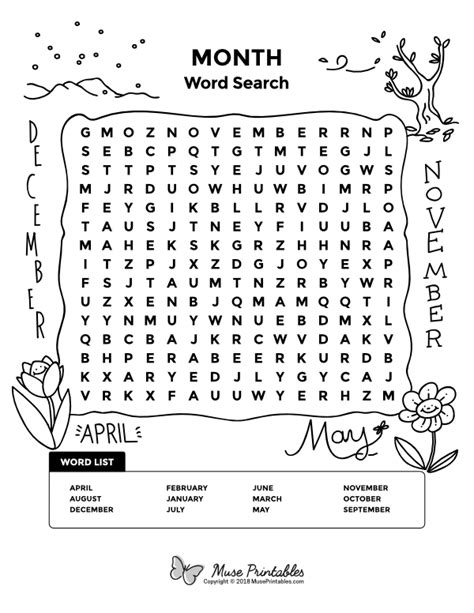 Printable Month Word Search