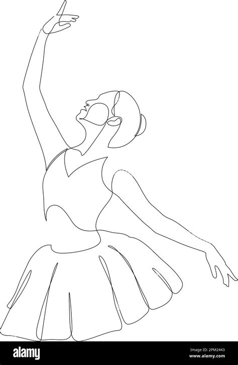 Continuous Line Drawing Of Ballerina In Motion Ballet Dancer Black