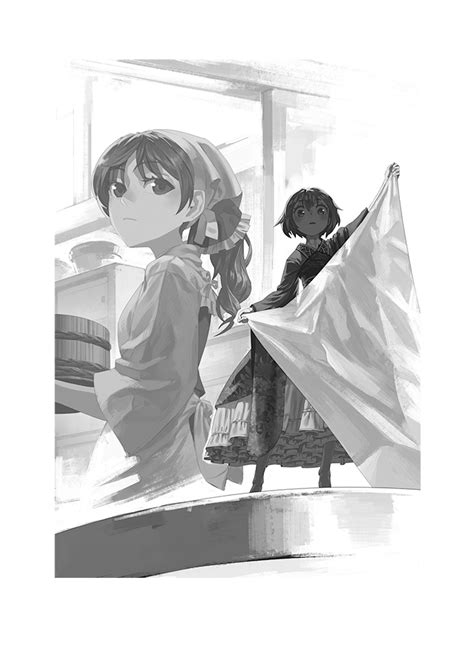 Safebooru 2girls Apron Bandana Cooking Folding From Behind Greyscale