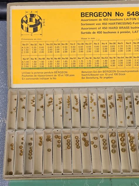 New Old Stock Bergeon Master Assortment 5488 Hard Brass Clock Bushings Kit Ebay