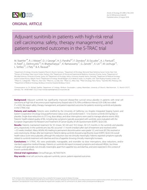 (PDF) Adjuvant sunitinib in patients with high-risk renal cell carcinoma: Safety, therapy ...