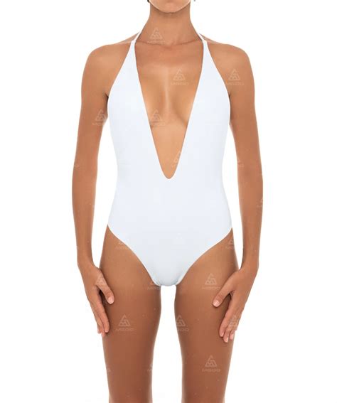 OPS04 Hanging Neck Halter Deep V Sexy Backless One Piece Bikini Mgoobeachwear