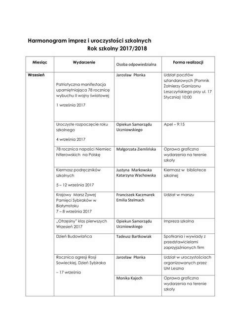 Pdf Harmonogram Imprez I Uroczysto Ci Szkolnychnowa Zsrb Leszno Pl