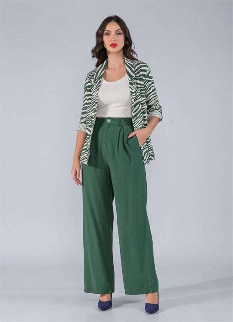 Calca Pantalona Viscose Elastico No C S Verde Lamis