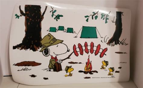 Vintage Peanuts Characters Snoopy Camping Placemats Set Of 4 1958