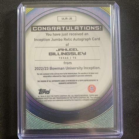 Bowman Inception University Jahleel Billingsley Auto Ssp Patch