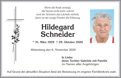 Traueranzeigen Von Hildegard Schneider Allg Uer Zeitung