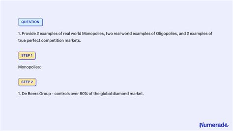 SOLVED: 1. Provide 2 examples of real world Monopolies, two real world ...