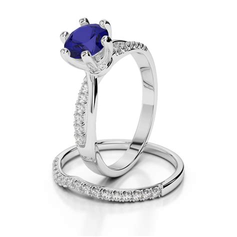 Gold Platinum Round Cut Sapphire And Diamond Bridal Set Ring Agdr 2021