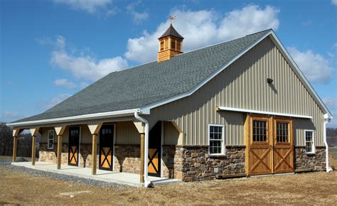 Custom Barn With Stone Wainscotting An Overhang Custom Entry Doors