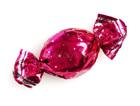 Candy Wrapped In Pink Foil Candy In Pink Wrapper Isolated On White