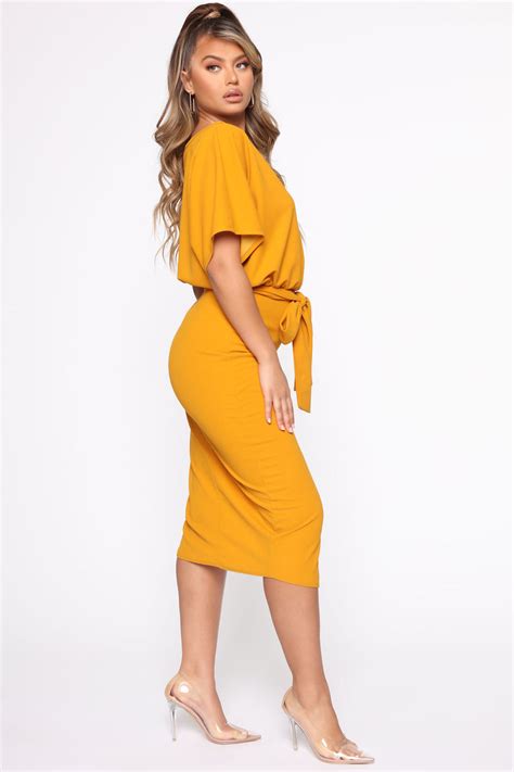 Please Hold Midi Dress Mustard Fashion Nova